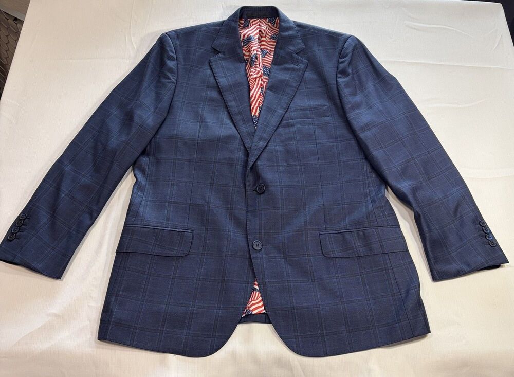 J Hilburn Mens Blazer Sport Coat Two Button Casual Jacket 100% Wool Sz 44R Navy